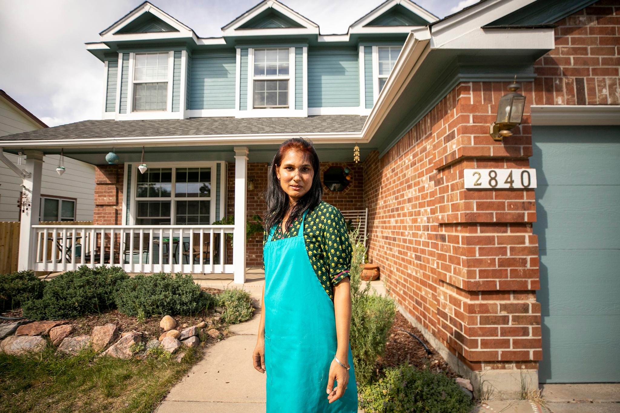Monika Celly stands outside of her Colorado Springs home. Sept. 10, 2023.