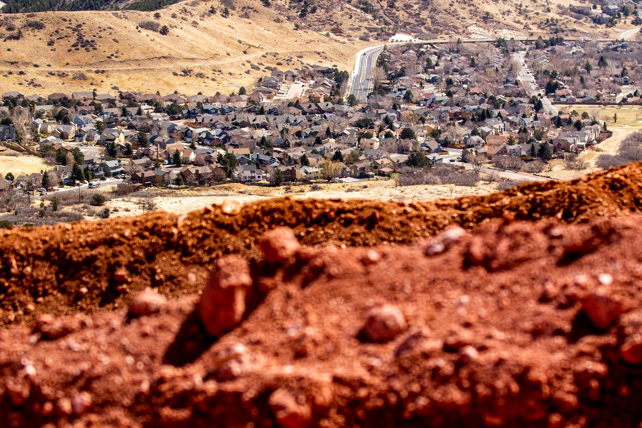 Homes in Colorado Springs seen from the nearby Pikeview Quarry. April 4, 2024.