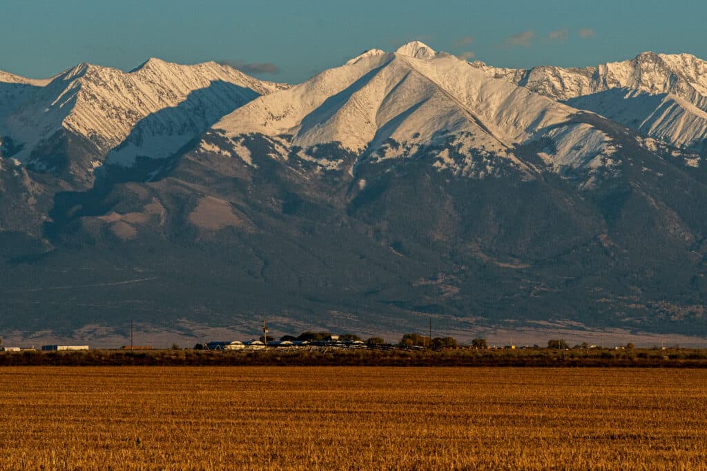 Snow covers part of the Sangre de Cristo mountain range