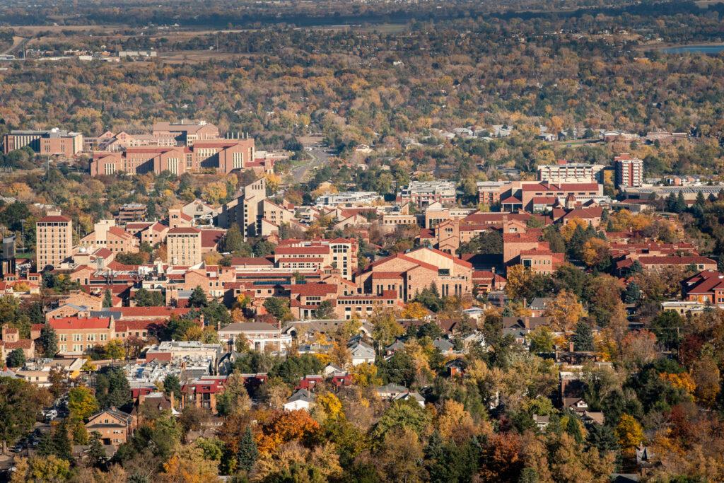 University of Colorado Boulder campus seen from Flagstaff Mountain Road