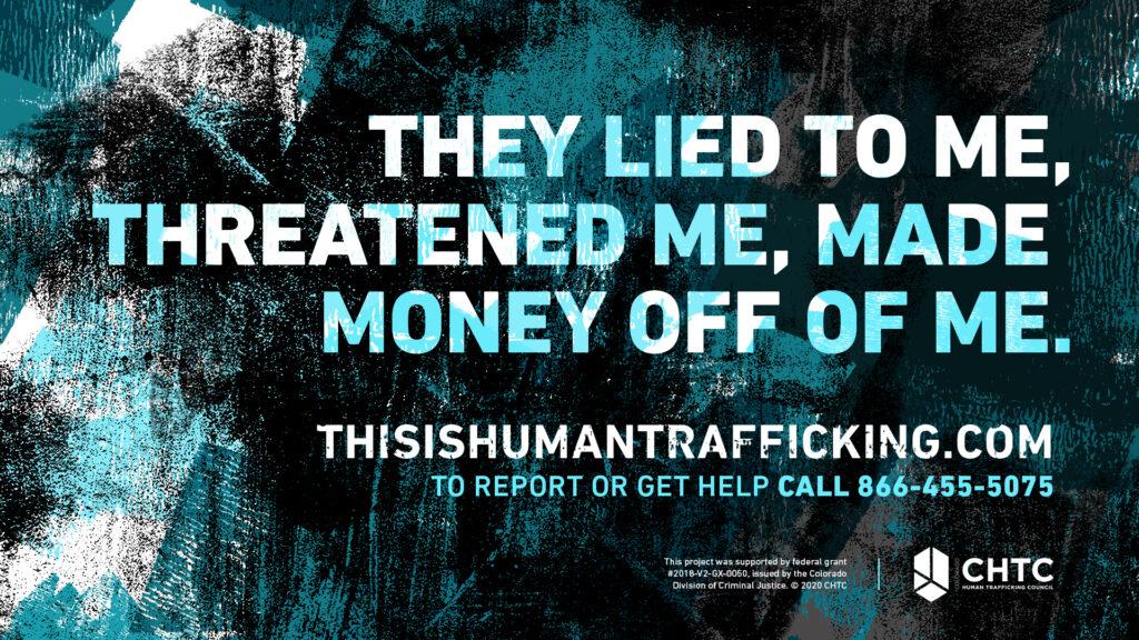 A campaign digital poster from CHTC raising awareness on human trafficking with the information to thisishumantrafficking.com and the hotline.