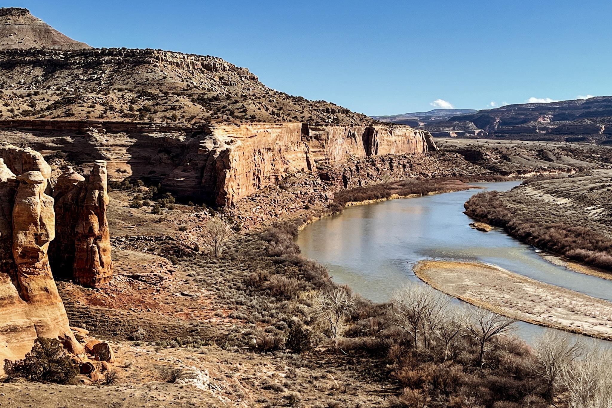 Colorado River winds through McInnis Canyons near Grand Junction on thre Western Slope