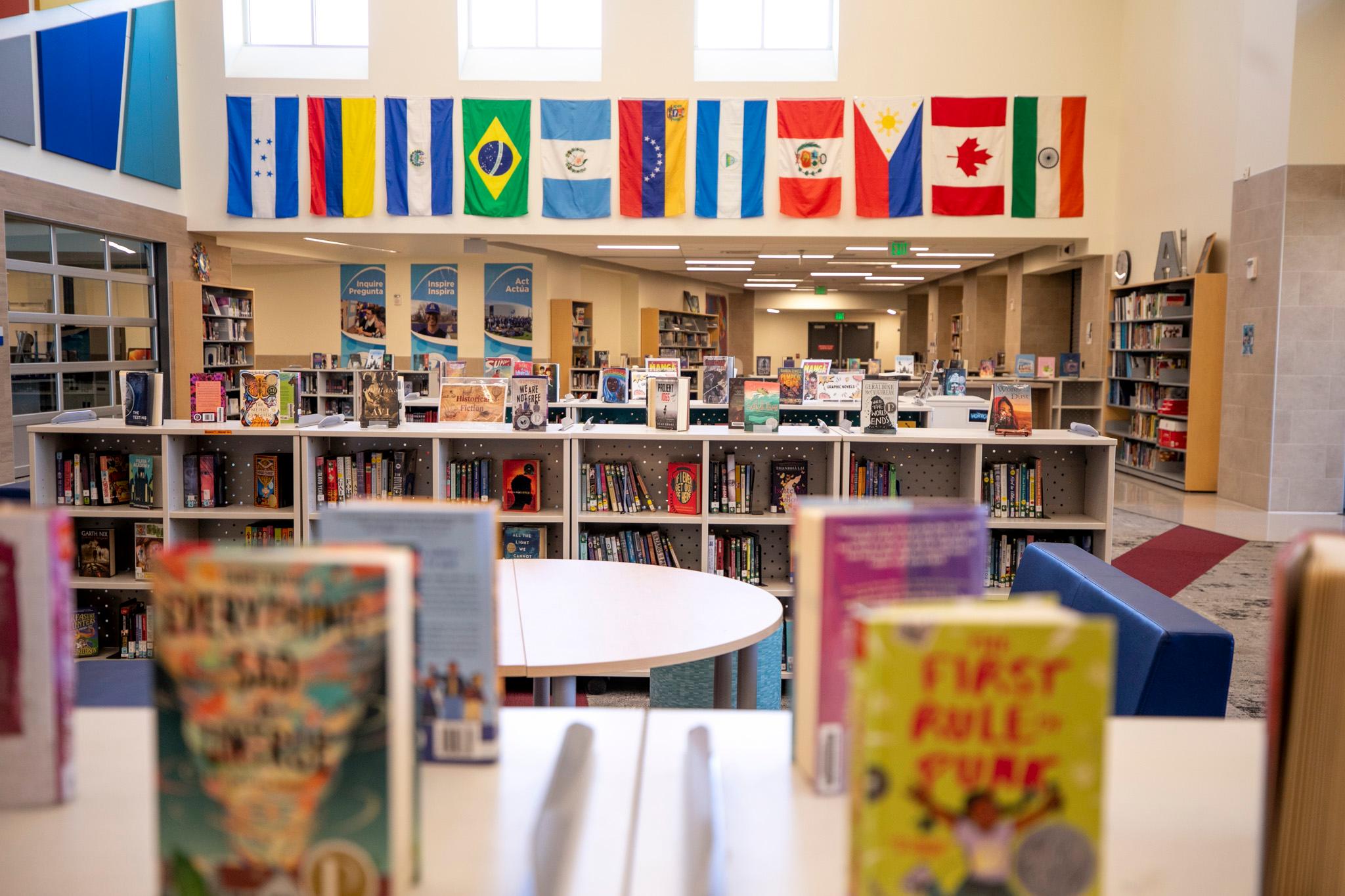 The library at Lakewood&#039;s Alameda International School. March 8, 2025.