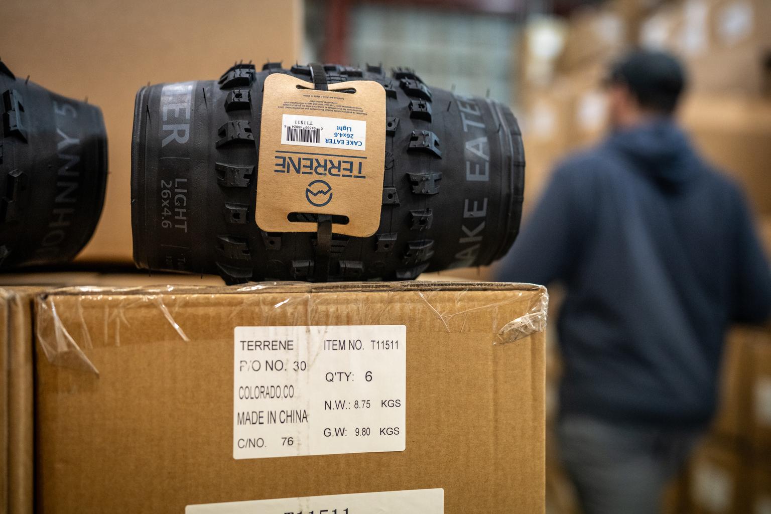 Terrene tires, owned by Borealis, but manufactured in China, at the Borealis assembly shop in Colorado Springs