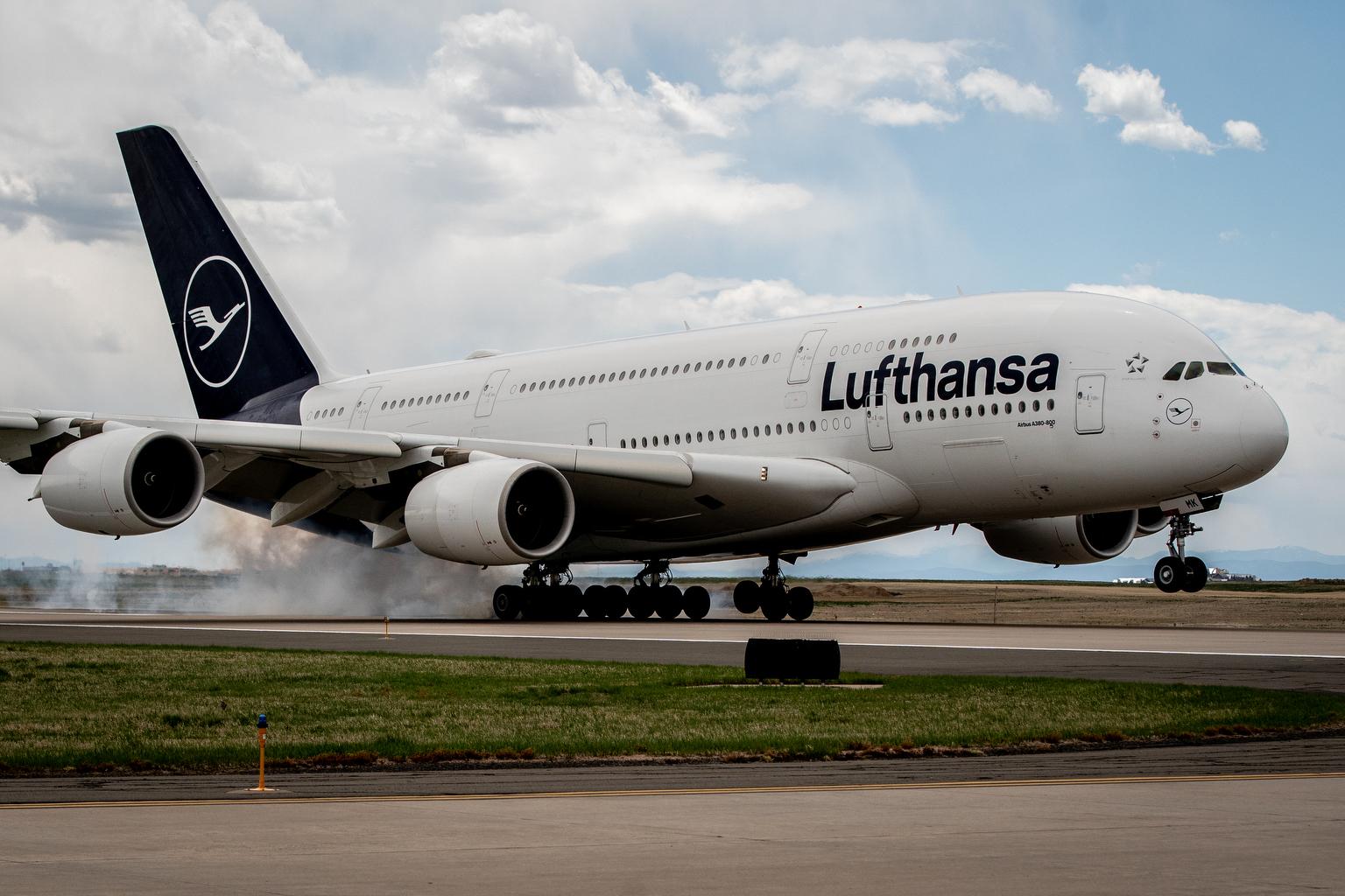 Lufthansa German Airlines A380 Lands At Denver Airport