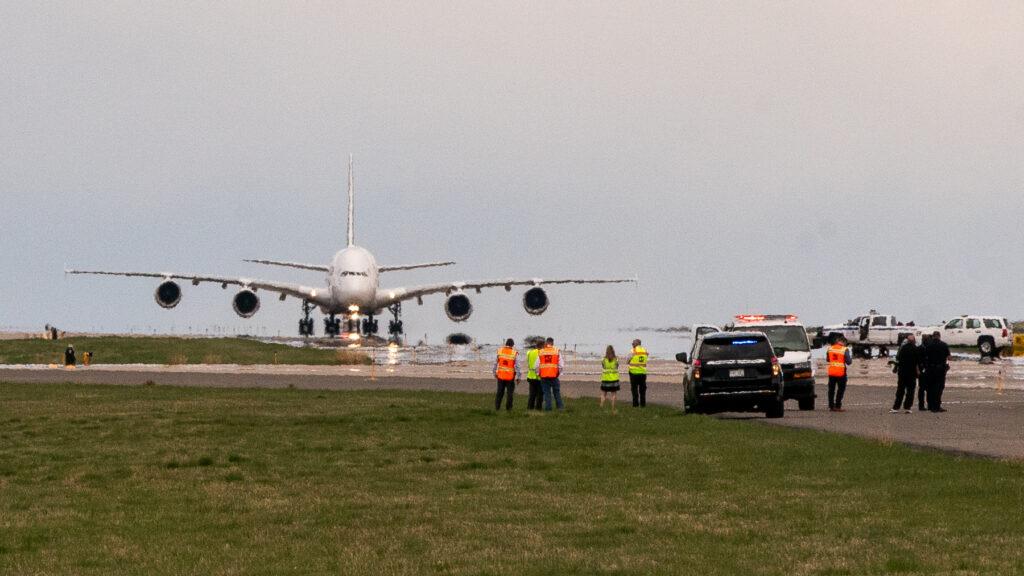 Lufthansa German Airlines A380 Lands At Denver Airport