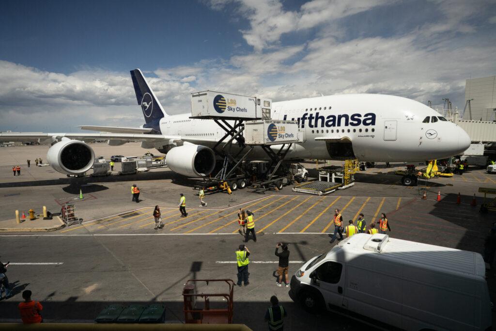 Lufthansa German Airlines A380 Lands At Denver Airport