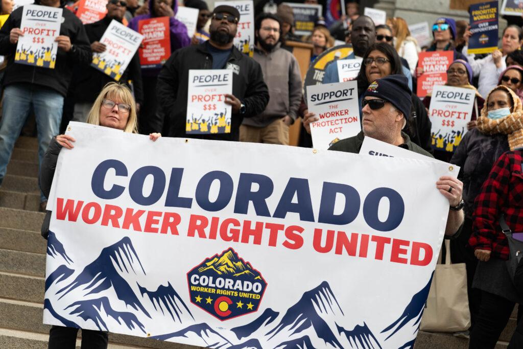 Union supporters rally on the west steps of the Colorado Capitol