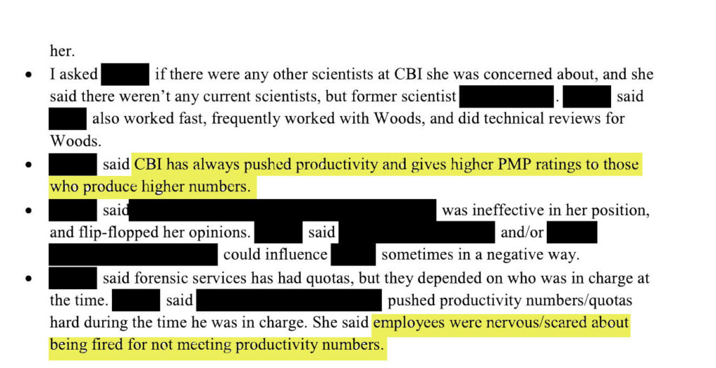 Screenshot from a CBI internal investigation.