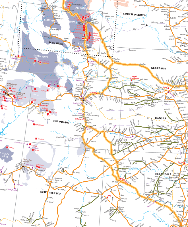 A map of the west with rail lines denoted