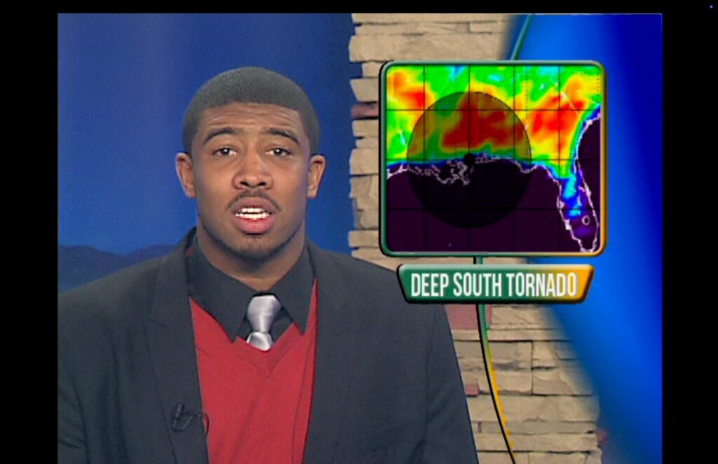 A young Eugene Daniels anchors a local television newscast