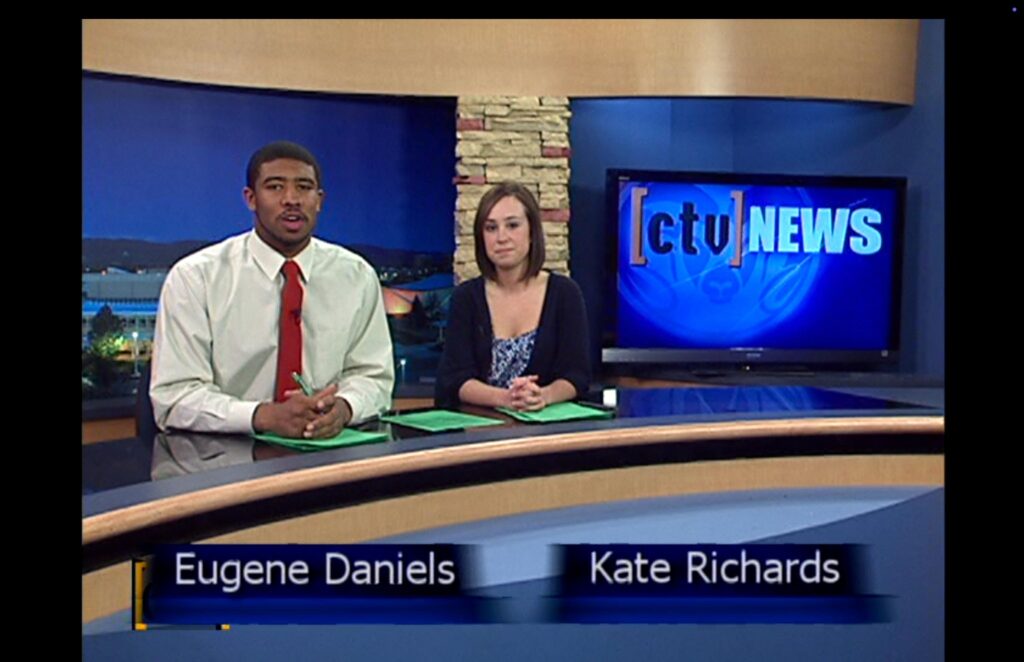 A young Eugene Daniels anchors a local television newscast