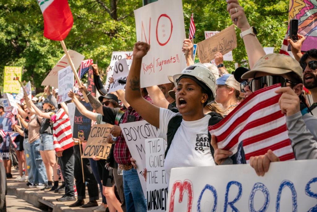No Kings protest: Pro-democracy demonstrators line Colfax Avenue