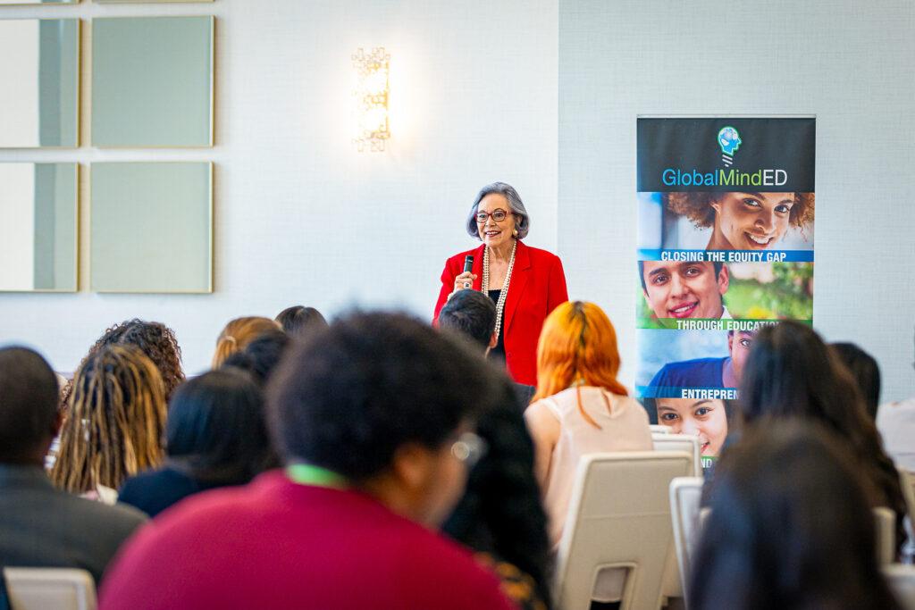 GlobalMindED founder Carol Carter speaks to students