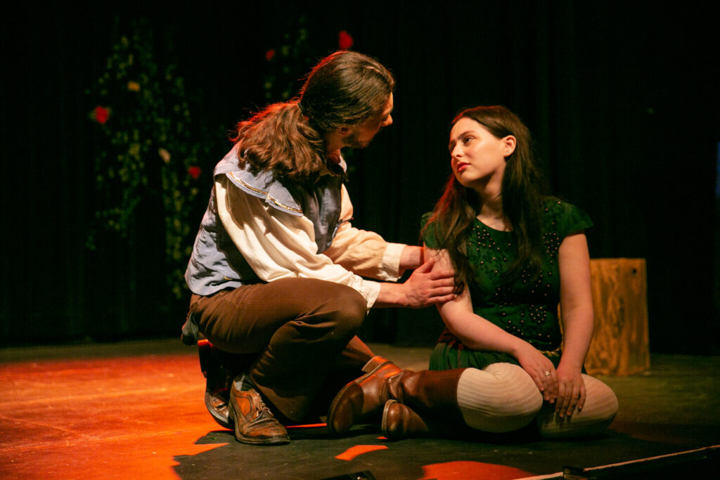 Actors playing Hermia and Lysander look longingly at each other during dress rehearsal for "A Midsummer Night's Dream."