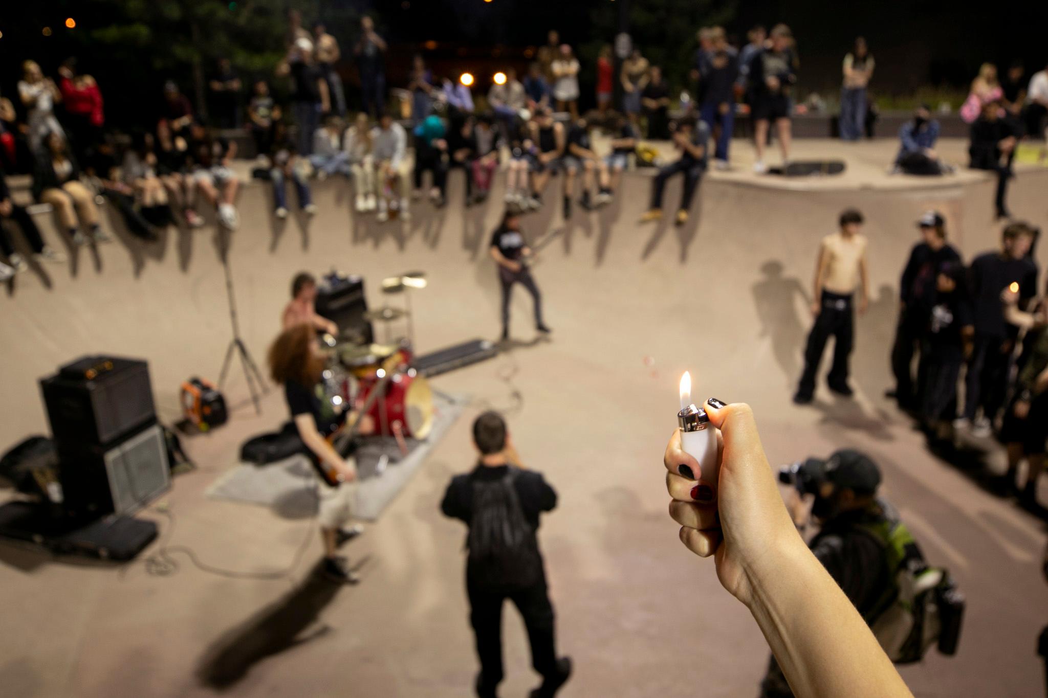 Insipidus plays a bowl at the downtown Denver skatepark. July 5, 2025.