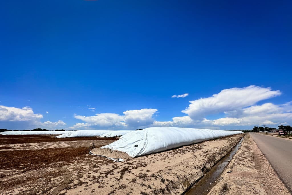 large white tubes in an open field