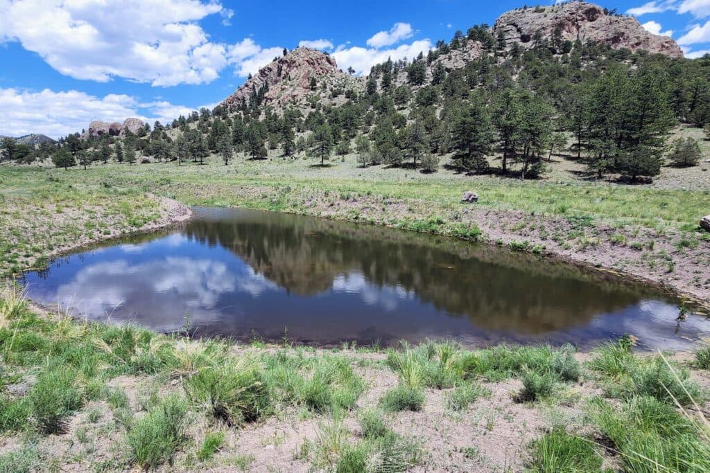 a pond in a mountain area