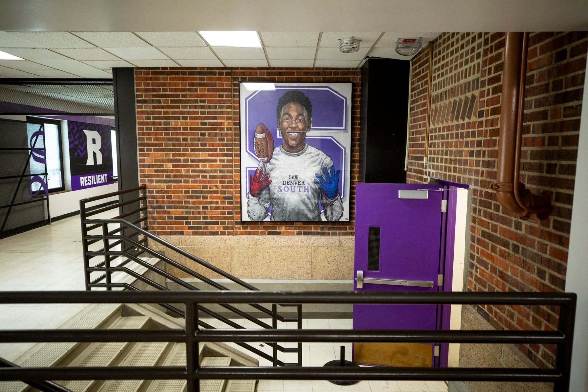 A portrait of Davarie Armstrong inside South High School, where he played football. Aug. 8, 2024.