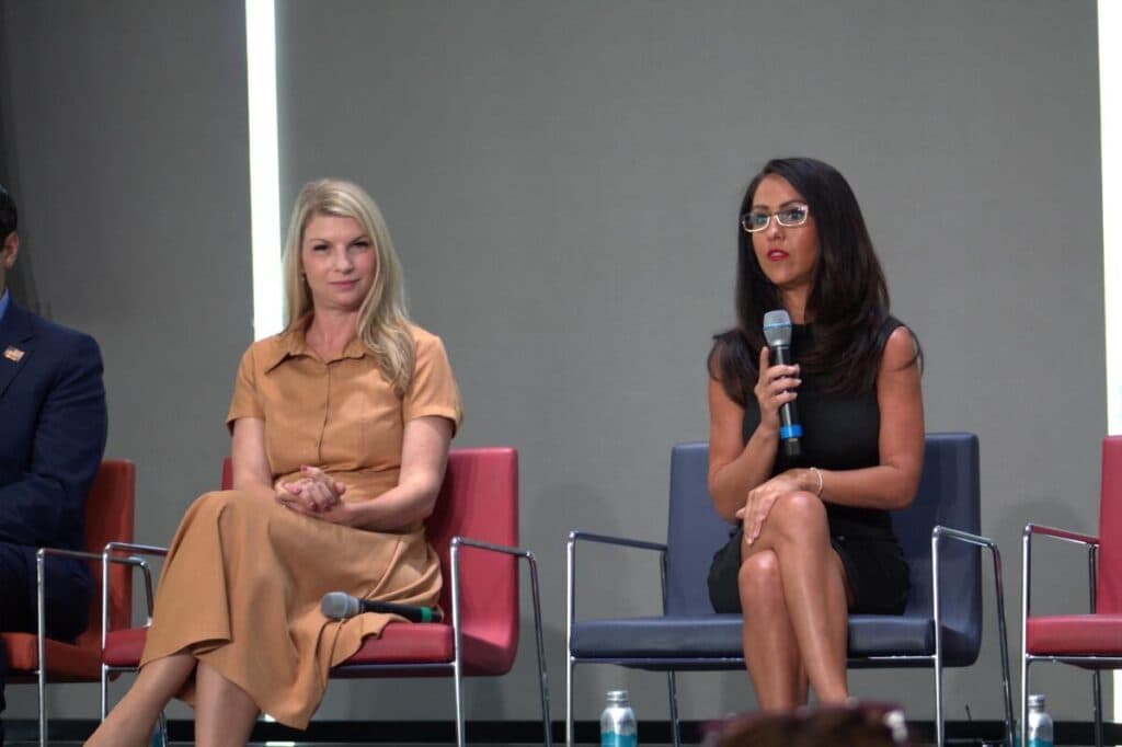 Rep. Brittany Pettersen (left) and Rep. Lauren Boebert (right)