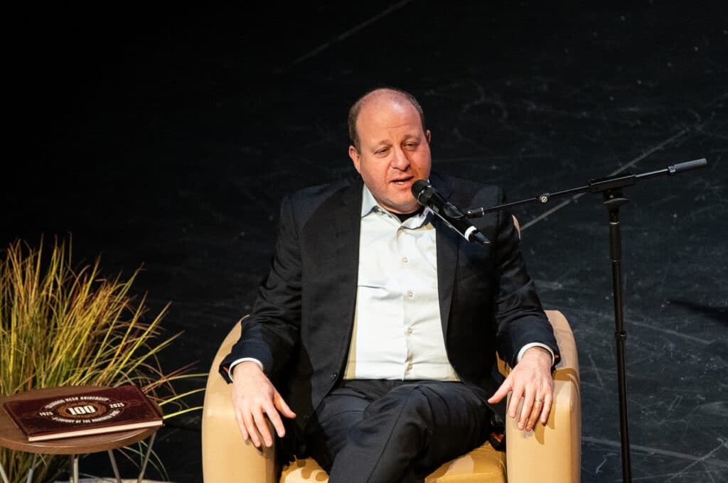 Governor Polis speaks at a Colorado Matters interview at Colorado Mesa University in Grand Junction