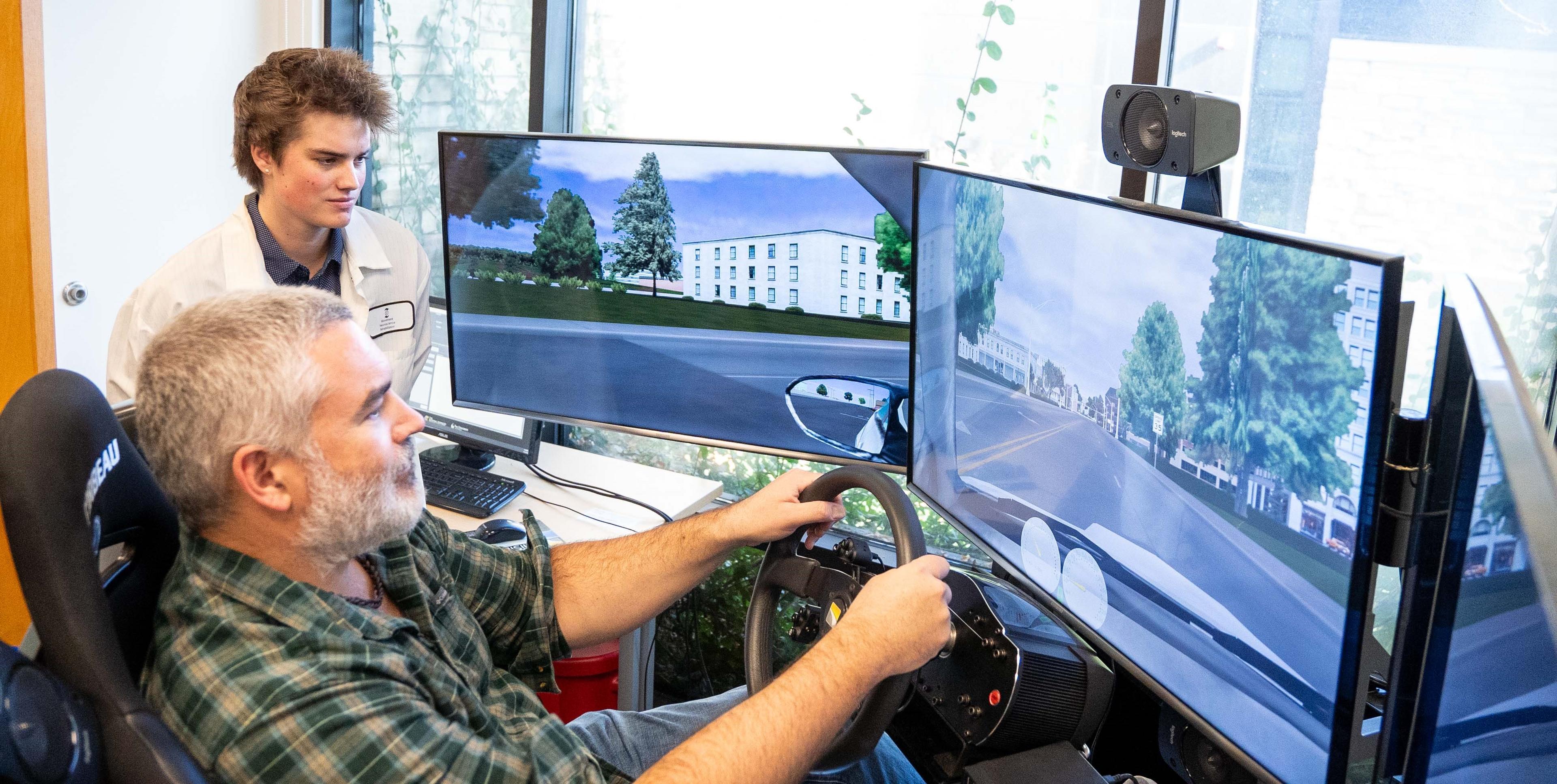 Person in driving simulator