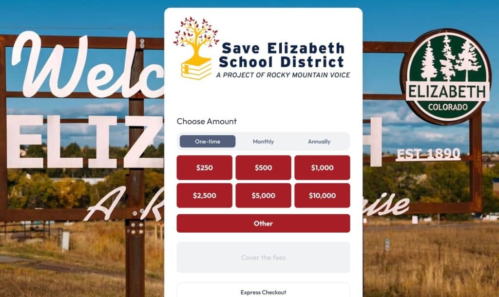 The image displays a screen with a form for choosing an amount to pay. The form is designed for a school district, and the user can choose between different amounts, such as $200, $500, or $1,000.