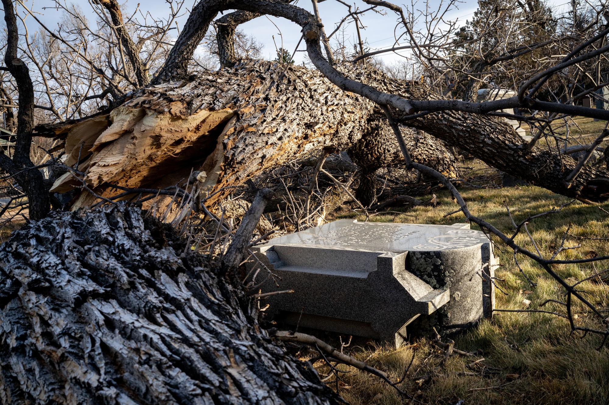 WEATHER WIND STORMS BOULDER TOPPLE TREES CEMETERY