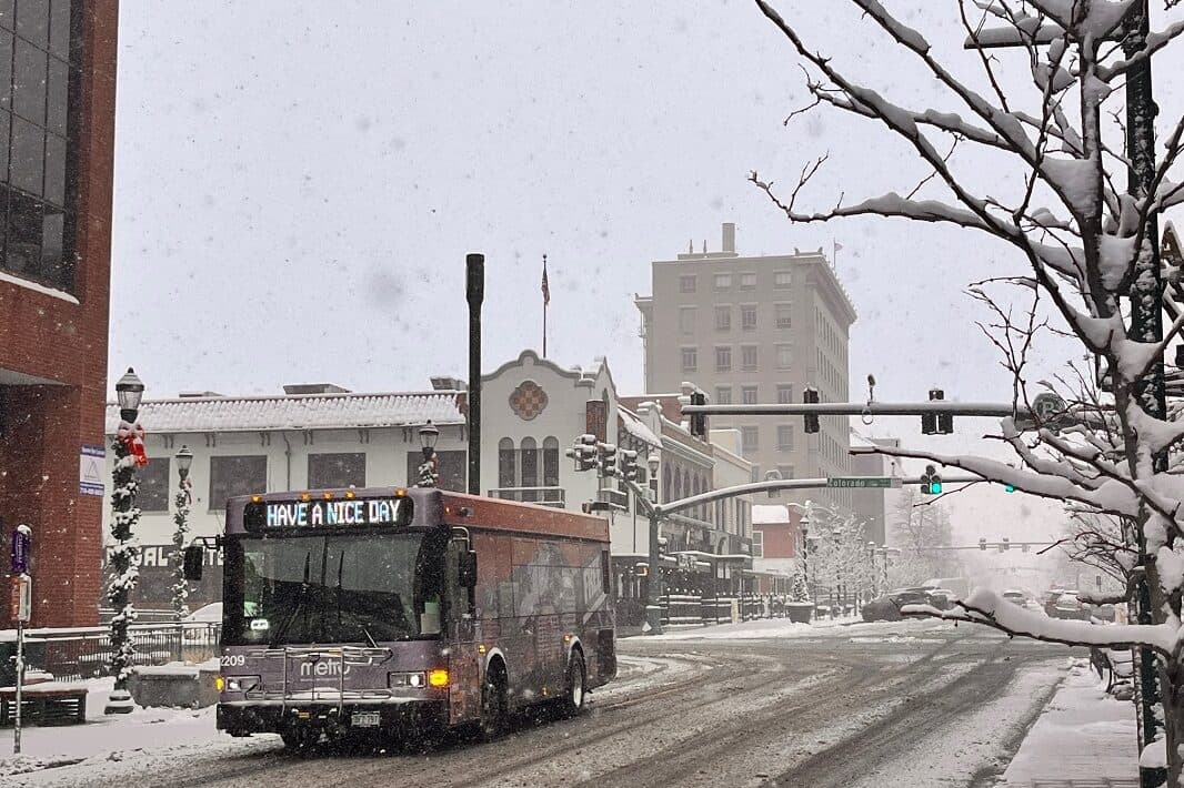 A bus on a snowy road