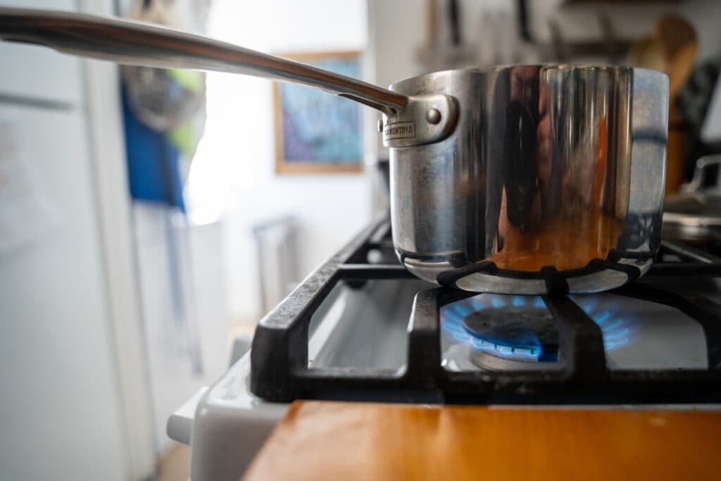 A pot on a gas stove
