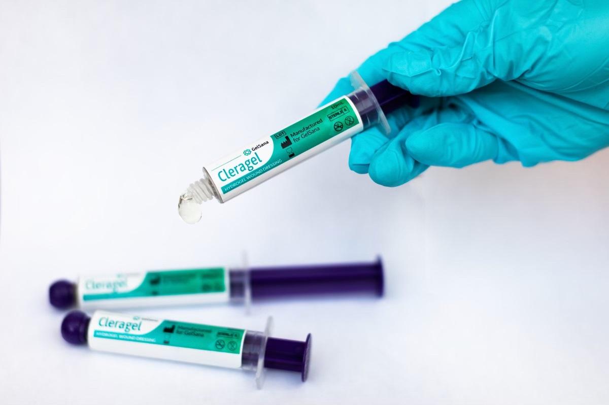 A syringe containing the material Cleragel