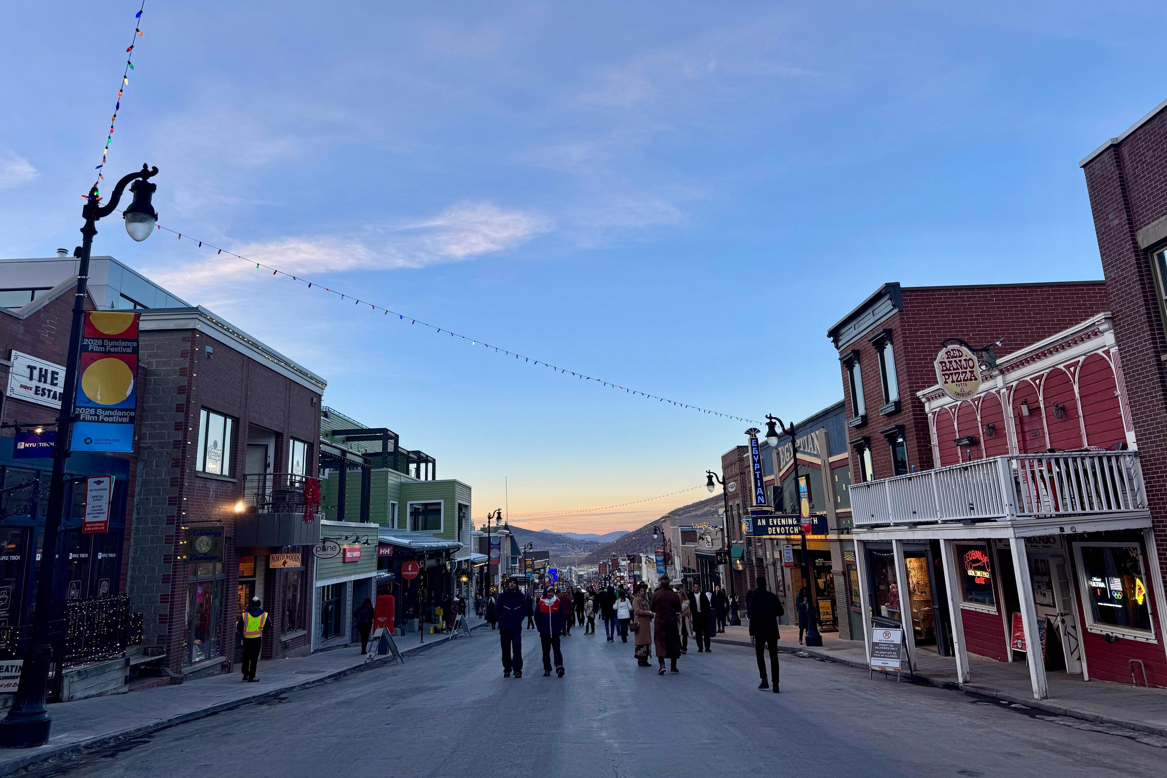 The sun sets over Main Street in Park City during the Sundance Film Festival