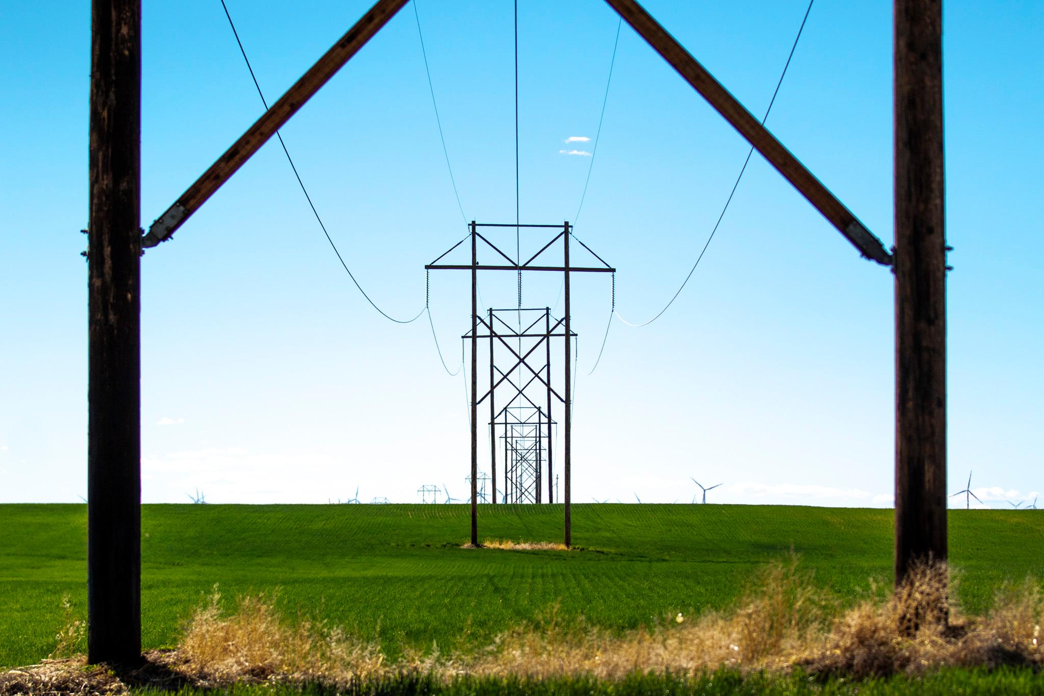 Power lines stretch over a field in Lincoln County. April 16, 2026.