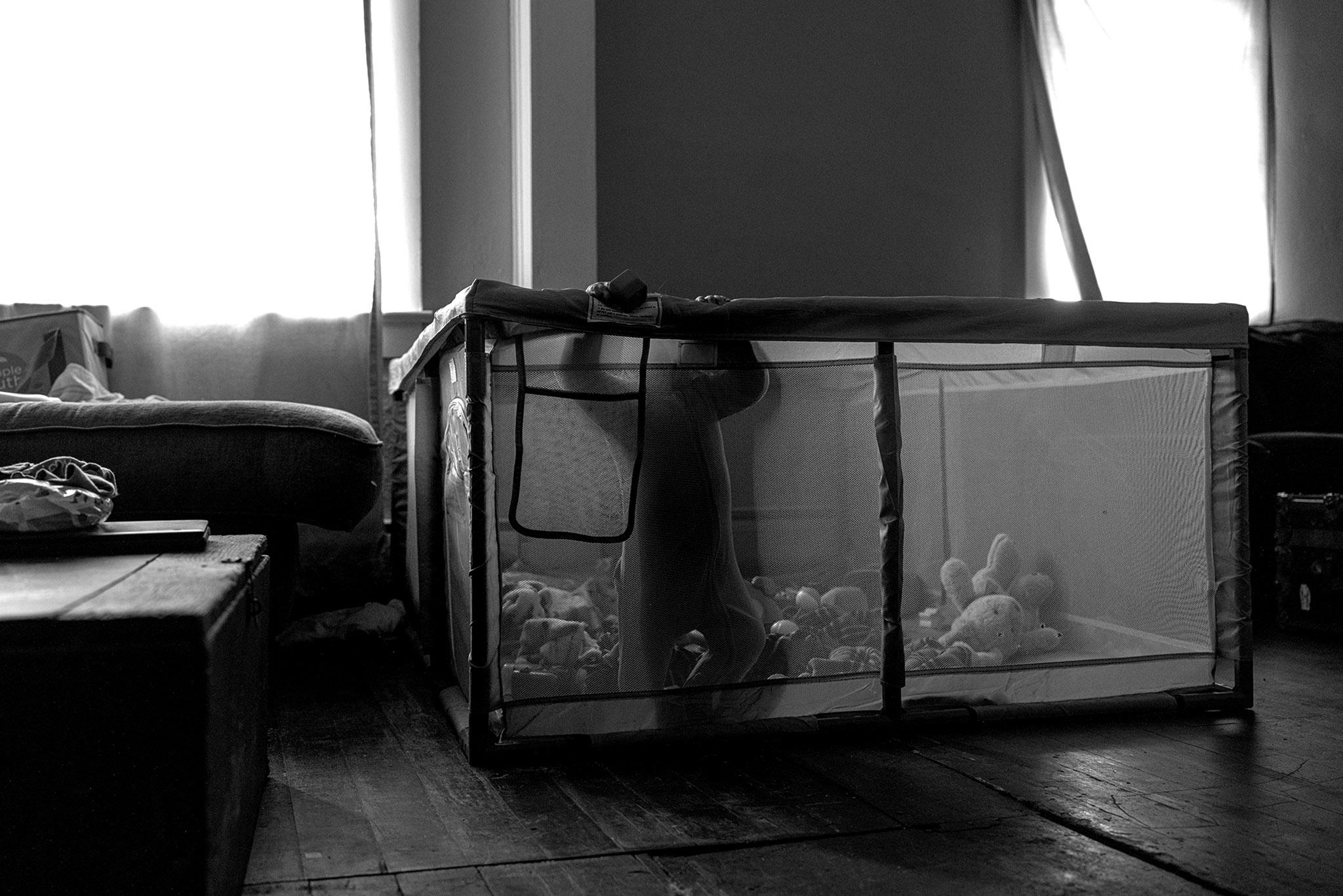 Olathe resident Mars Moreno's young son James Kimball plays inside their home west of Olathe, Colo., April 28, 2026.