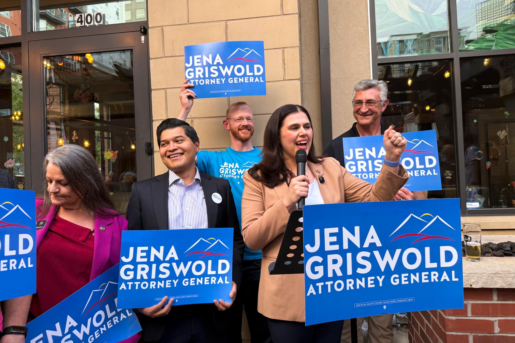 Secretary of State Jena Griswold at her primary campaign's watch party.